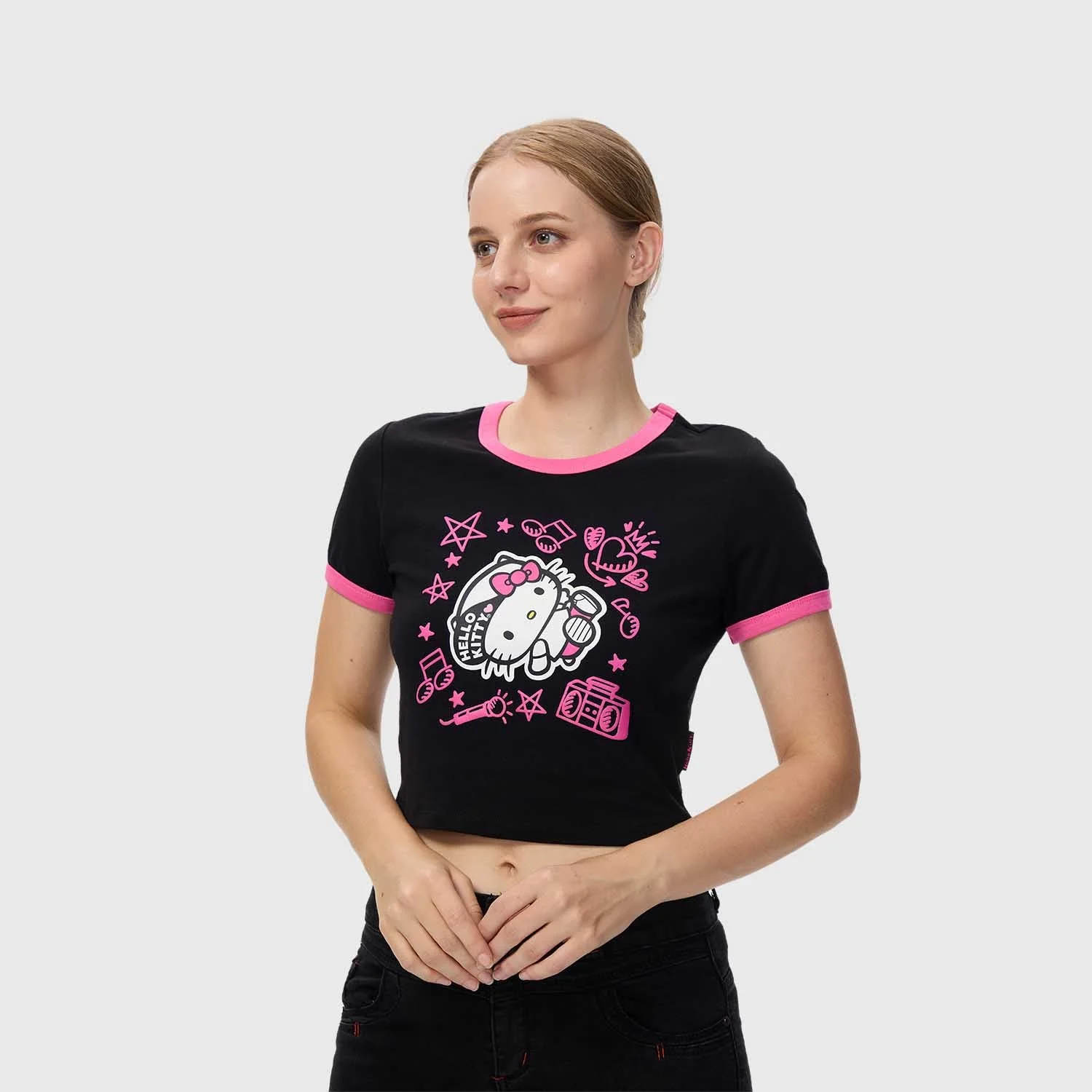 Polera Hello Kitty Negra Y Rosa - Image 3
